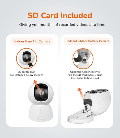 Sensforge 2.5K Indoor & Outdoor Security Camera Bundle, Wired Pan-Tilt + Battery Camera Set, Human/Pet/Vehicle Detection, Dual-Band Wi-Fi (2.4G/5G), Local SD Storage, No Monthly Fees