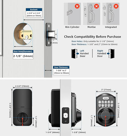 TEEHO TE002 Fingerprint Door Lock - Keyless Entry Door Lock - Electronic Keypad Deadbolt - Smart Locks for Front Door - Auto Lock - Easy Installation - Matte Black