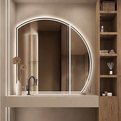 Niccy Half Moon Led Mirror for Bathroom, 40" Semi Round Backlit Mirror for Wall Lighted Mirror with Frameless 3 Color, Defogger, Explosion-Proof, HD Glass and IP65 Vanity Mirror