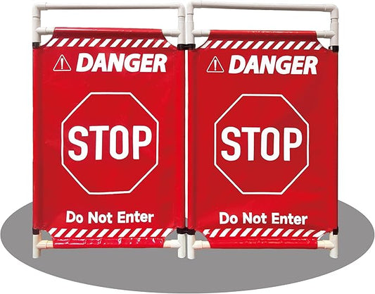Safety Caution Barricade 2Panels Foldable Security Signs With PVC Tarp Removable Safety Barrier Wet Floor Guard Symbol Clear Printing Safety Fence(Red)
