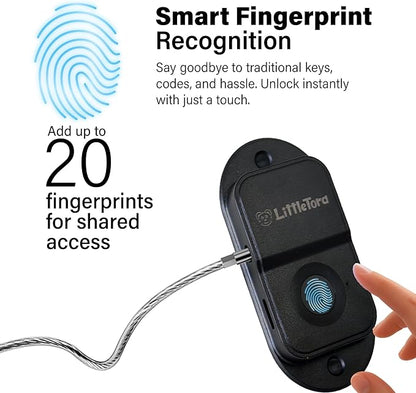 Fingerprint Fridge Lock - Childproof Security Locking for Refrigerator Freezer Cabinet Furniture Doors - 90 Degree Cable Window Locks Smart Biometric Access with Adhesive Drill Installation