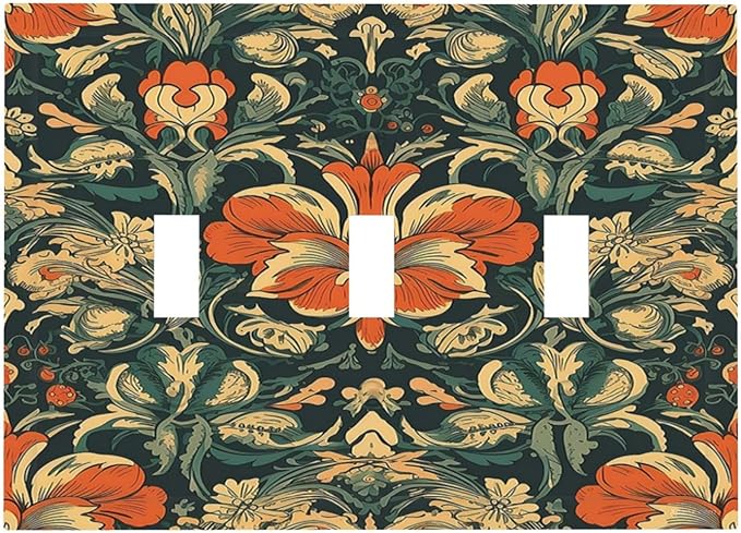 Decorative Switch Plates William Morris Abstract Floral Plant Pattern Orangeyellowgreen 3 Gang Wall Plate Triple Toggle Light Switch Cover Faceplate Electrical Wall Panels for Bedroom Decor
