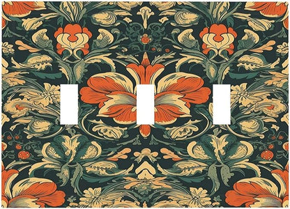 Decorative Switch Plates William Morris Abstract Floral Plant Pattern Orangeyellowgreen 3 Gang Wall Plate Triple Toggle Light Switch Cover Faceplate Electrical Wall Panels for Bedroom Decor
