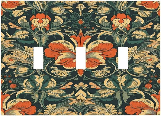 Decorative Switch Plates William Morris Abstract Floral Plant Pattern Orangeyellowgreen 3 Gang Wall Plate Triple Toggle Light Switch Cover Faceplate Electrical Wall Panels for Bedroom Decor