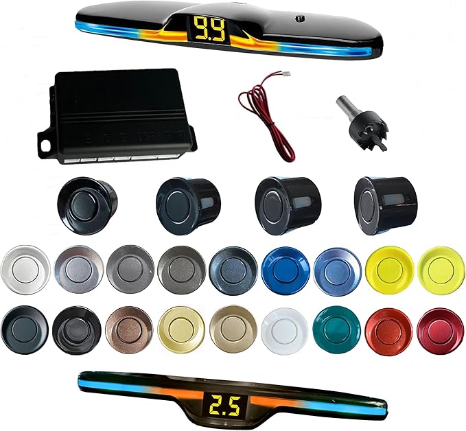 New Feature Rear Parking Sensor with Selectable Distance in Feet, Bidirectional Display Options, and Customizable Numeric Orientation（Black）