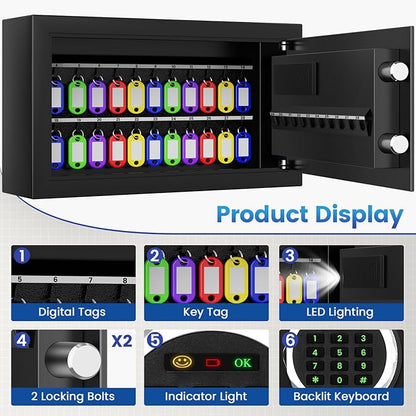 28 Keys Combination Lock Key Cabinet, Anti-Theft Key Lock Box with Key Tags, Key Organizer Wall Mount for Car Garage House Rental Office Business