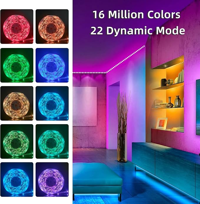 100FT Smart LED Strip Lights (2 Rolls of 50ft), RGB Strip Lights Sync to Music with 40 Key Remote Controller LED Lights for Bedroom,Christmas Lights decration (Multi-Colored, 100FT)