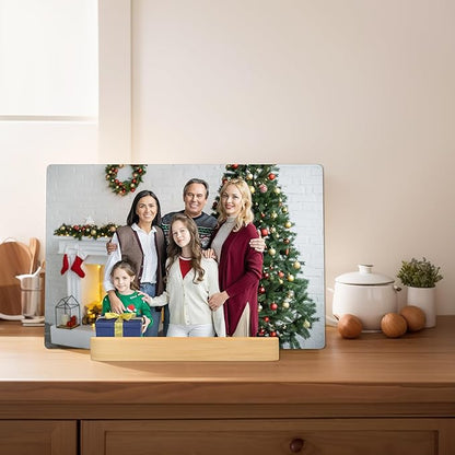 Custom Metal Photo Prints Customized photo gifts with Natural Bamboo Base,Personalized Picture Gifts for Family and Lovers by 12-Color HD Printing Technology -Gift Wrapping Available-Same day Pick up