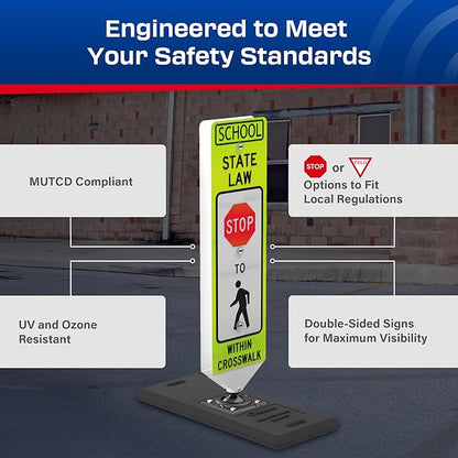 Impact Recovery - In-Street Pedestrian Crossing Signs - Street Sign - Road Sign - Pedestrian Safety Signs - School Stop with Portable Base