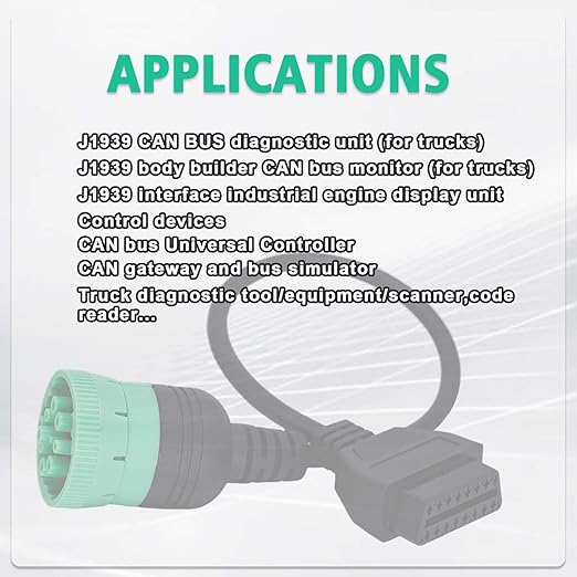 9 Pin to 16 Pin OBD2 Adapter Cable for Heavy Duty Trucks and Commercial Vehicles,Type 2 Green J1939 Diagnostic Connector Plug Work with Truck OBD Diagnostic Scanner Tool