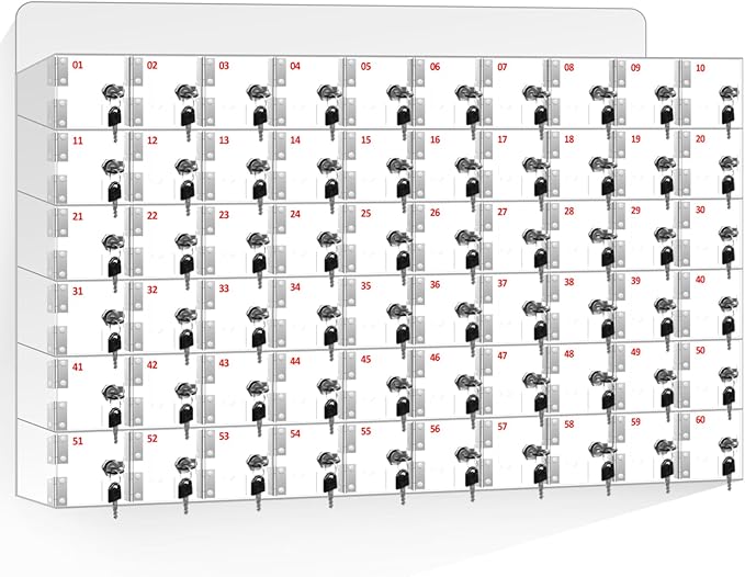 Cell Phone Storage Locker 60 Slots Acrylic Material with Door Locks and Keys, Wall-Mounted Cell Phone Storage Cabinet for Office Classroom Gym Firms, Lockers for Storage, Clear (Large 60 Slots)