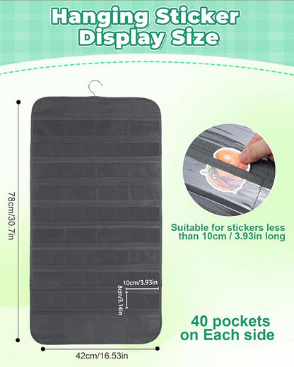 UCEC Hanging Sticker Organizer, Double-Sided 80 Pocket Hanging Sticker Display Stand with Waterproof Pockets, Portable Sticker Charts for Classroom, Vendors Events and Small Business Supplier (Gray)