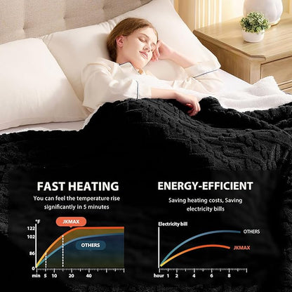Heated Electric Blanket Full Size-72"x84" Heating Blanket with 10 Heating Levels & 5 Time Settings Over-Heat Protection，Winter Warmer for Adults with ETL Certification（Black）