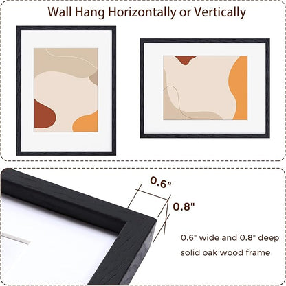 Fun Memories Black 12x16 Picture Frames, Solid Oak Wood Frame 12 by 16 Set of 3, Black Wood Frame with Mat & Tempered Glass, Matted to 8.5x11, Oak Wood Minimalist 12x16 Poster Frames