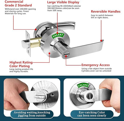 MissHoney Commercial Door Handle, Vacant Occupied Bathroom Lock Occupied Door Handle Bathroom Door Lock Privacy Indicator Lock Privacy Indicator Lock - in USE/Vacant Display (Satin Nickel)