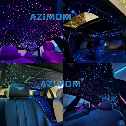AZIMOM Dual Color 20W Twinkle Fiber Optic Starlight Kits 600pcs*0.03in*9.8ft Fiber Strands End Glow Sound Activated Remote APP Control RGBW Light Source Home Car Ceiling Headliner Décor
