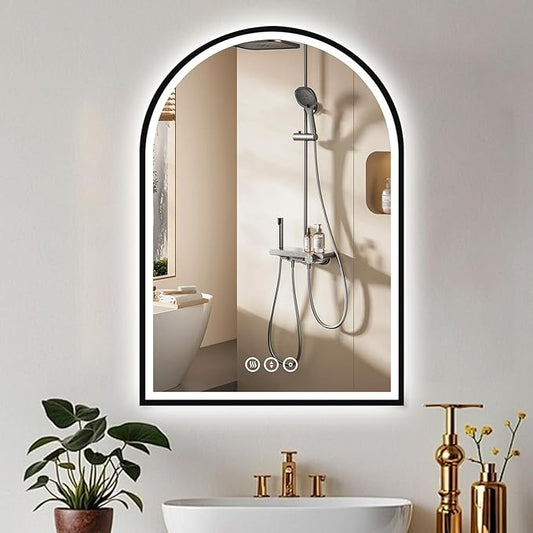 20x30 Inch Arch LED Bathroom Mirror, Black Lighted Bathroom Mirrors Wall Mounted, Vanity Mirror with Anti-Fog, Memory Function, 3 Color Temperature, Dimmable Led Mirror for Bathroom