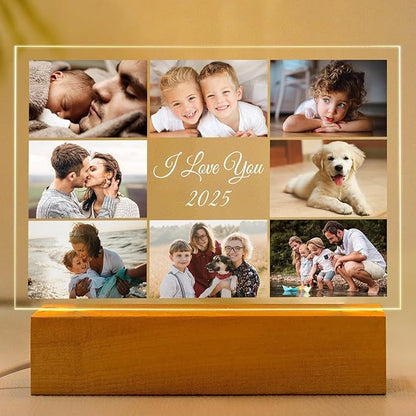 Custom Picture Frame with Photo, Personalized Photo Frame with Night Light, Customized Picture Frames, Personalized Valentines Day Gifts for Women Men Her Him Mom Dad Baby Kid Family Pet