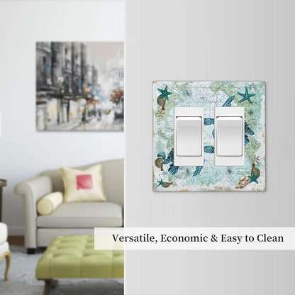 Decorative Outlet Covers Nautical Green Sea Turtles Beach Blue Ocean 2 Gang Double Gfci Rocker Electrical Wall Panels Light Switch Cover Plate For Bathroom Kids Room Decor