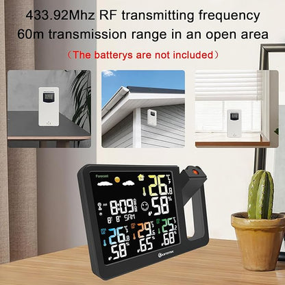 KETOTEK Digital Projection Alarm Clock for Bedroom Ceiling Wall VA LCD Display Radio Controlled Weather Station Indoor Outdoor Temperature Humidity Monitor with 3 Remote Sensors
