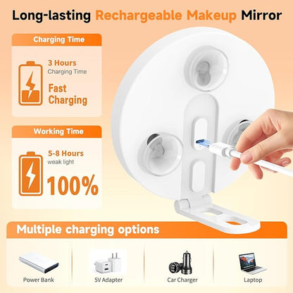Travel Makeup Mirror with Lights, Lighted Magnifying Mirror 10X, 4-in-1 Portable for Handheld, Tabletop, Hanging and Wall Mount with Suction Cup and 3 Color Light, Ideal Gift for Women and Seniors