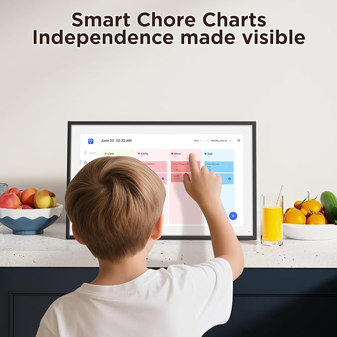 LOOFII 10.1 Inch Smart Digital Calendar – HD Touchscreen Family Planner & Calendar with Chore Chart & Meal Planner (Black White)