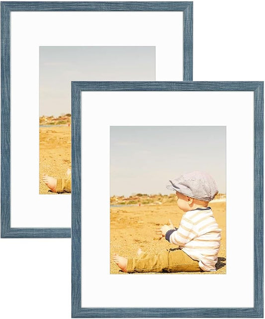 Golden State Art, 16x20 Picture Frame with Mat for 11x14 - High Definition Glass Wall Mounting Horizontal Vertical Display (Blue, 2 Pack)
