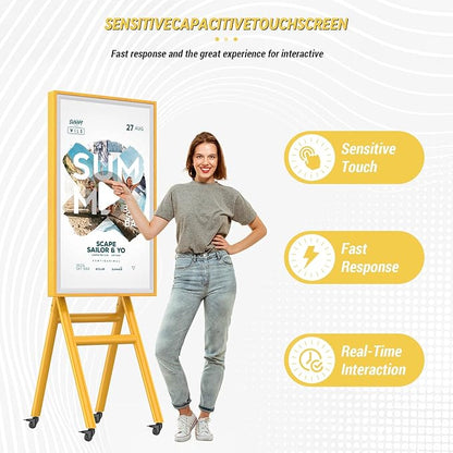 MWE Mobile Digital Signage Display 43in,Portable UHD Touchscreen Advertising Display Kiosk Poster App Publishing,Photo Booth Standby Series Screen Mirroring (Touch Screen, Wooden, 43in)