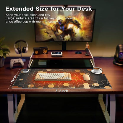 iCasso Heated Mouse Pad, XL Big Desk Pad with 4 Heating Levels & 4 Auto Shut-Off Levels for Computer Keyboard, 31.5" x 13" Large Safe Desk Mat Hand Warmer for Home Office Work (Honeycomb)