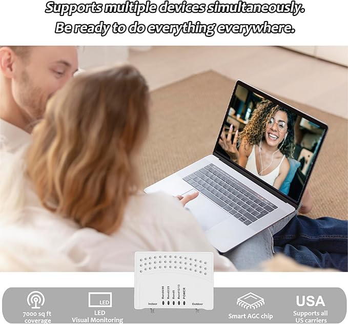Cell Phone Booster for Home, Up to 7000Sq. Ft,Cell Phone Signal Booster for Rural Area with 2 Indoor Panel Antennas,Boosts 5G 4G LTE for Home (Dark White)