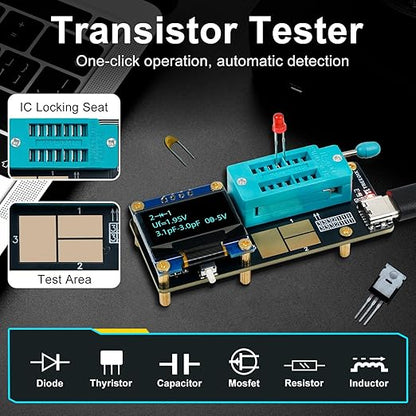 GM328 Transistor Tester – Mosfet Transistor Capacitor Tester, LCR/ESR Meter, SMD Electronic Component Tester for Diode/MOSFET/Capacitor/Resistor (PNP/NPN/Triode/Zener)