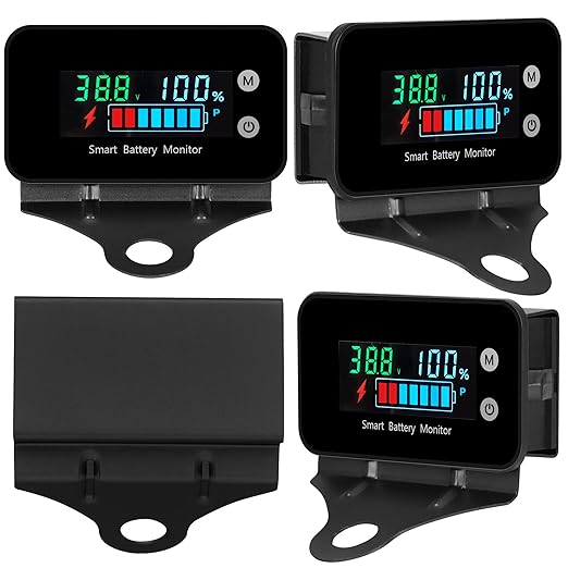 Upgrade IPX7 Waterproof Battery Monitor with Bracket,12v 24v 36v 48v 60v 72v Battery Tester for car,Golf cart,RV,Boat.Voltage,Remain Capacity Battery Monitor with Temperature and Buzzer Alarm