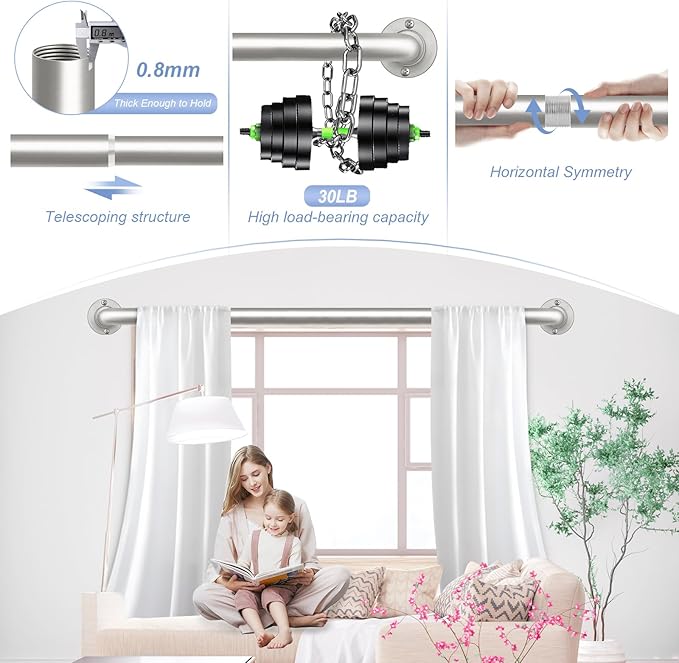 Nickel Wrap Around Curtain Rods 36 to 72 In:Blackout Heavy duty Adjustable Window Curtain Rod for Bedroom,Industrial Darkening Curved French Metal Single Drapery Rods Easy Install,Satin Nickel