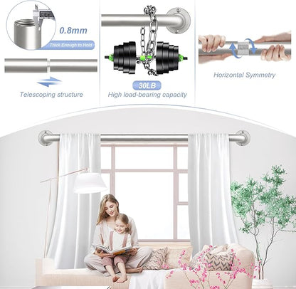 Nickel Wrap Around Curtain Rods 28 to 60 In:Blackout Heavy duty Adjustable Window Curtain Rod for Bedroom,Industrial Darkening Curved French Metal Single Drapery Rods Easy Install,Satin Nickel