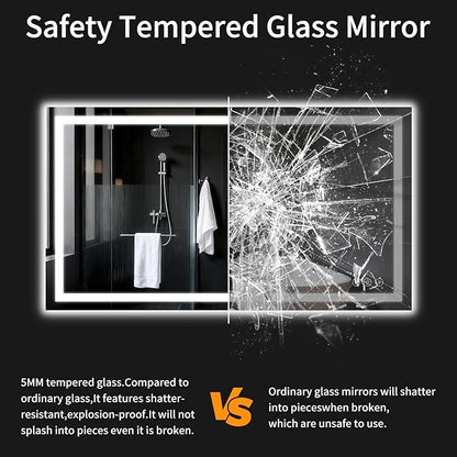 55"x30" LED Bathroom Mirror with Lights, Dimmable，Anti-Fog，Bathroom Vanity Mirror for Wall, Backlit + Front Lit, Memory Function, Shatter-Proof，Tempered Glass