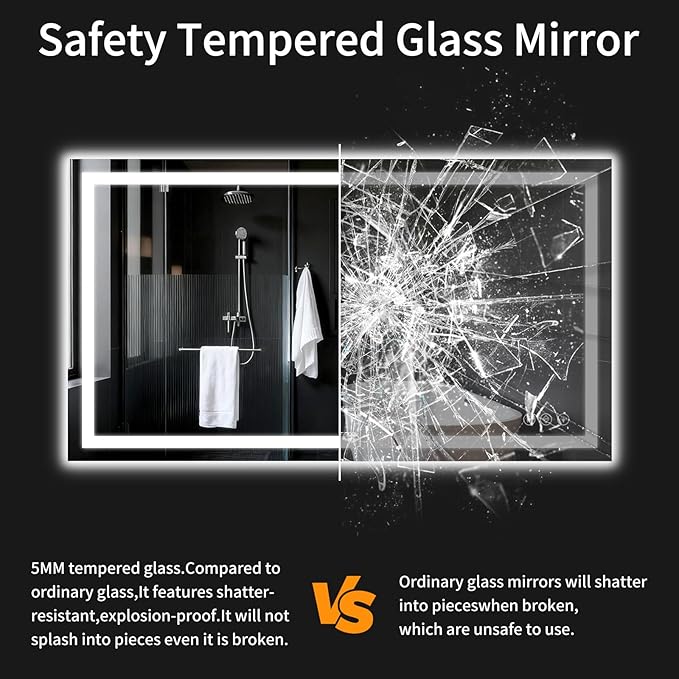 48"x32" LED Bathroom Mirror with Lights, Dimmable，Anti-Fog，Bathroom Vanity Mirror for Wall, Backlit + Front Lit, Memory Function, Shatter-Proof，Tempered Glass