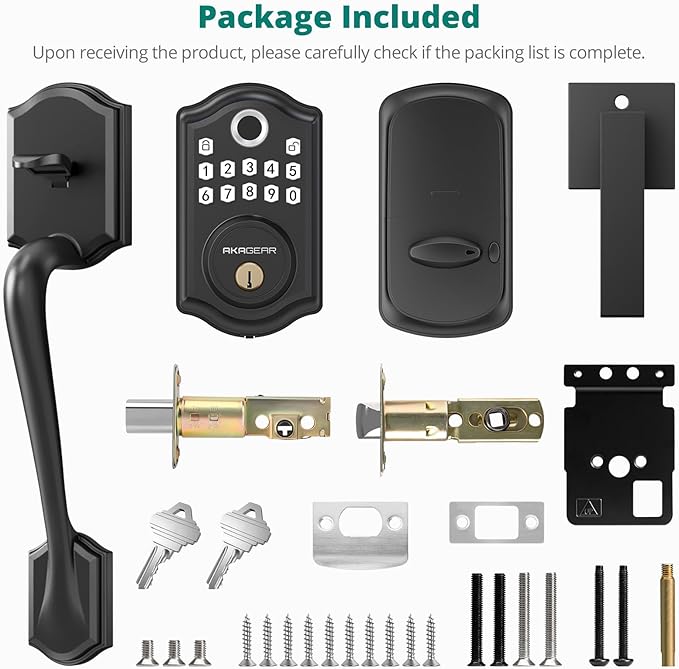 DS10 Keyless Entry Door Lock with Handle Set - Fingerprint DeadBolt, Electronic Keypad Deadbolt, Smart Locks for Front Door, Auto-Lock & One Touch Locking, Easy Installation - Matte Black