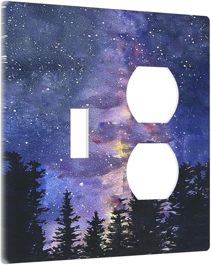 Wallplates Dream Milky Way Starry Forest Pine Watercolor Painting 1 Toggle 1 Duplex Switch Plate Electrical GFCI Faceplate Decorative Light Switch Covers for Bedroom Home Decor