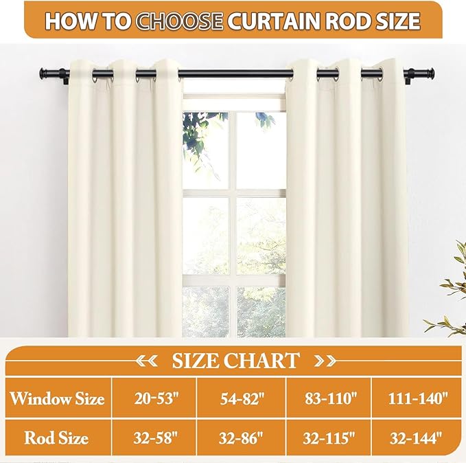 TONIAL Curtain Rods for Windows 66 to 120 Inch, Telescoping Splicing 3/4 Single Rods for Windows Decorative Drapery Rod 32 to 144 (2.6-12ft) with Small Finial, Black