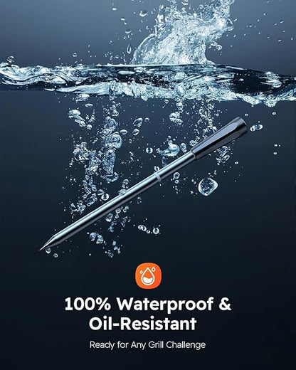 Smart Wireless Meat Thermometer with Ultra-Thin Probe, Digital Food Thermometer 0.5S Instant Read, 600FT Bluetooth Range Real-Time Monitoring & Smart Alerts for BBQ, Grill, Smoker, Oven, Air Fryer