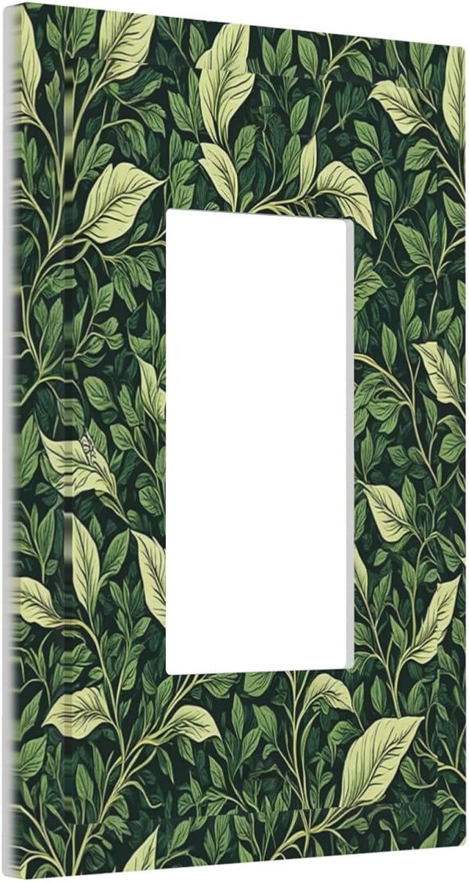 Outlet Covers Vintage Green Plant Leaves 1 Gang Wall Plates Single Rocker Light Switch Covers Decorative Switch Plates Electrical GFCI Panel Covers for Home Office Decor 5 X 3 IN