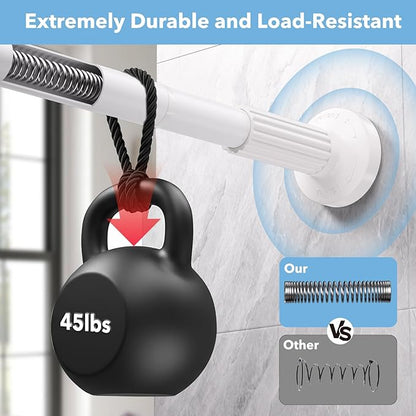 Tension Curtain Rod 51–148 In (4.25–12.33 ft),Extra Long Outdoor Curtain Rod for Window or Bathroom Patio,Easy to Install No Drilling Never Rust,Heavy Duty Adjustable Spring Shower Rod