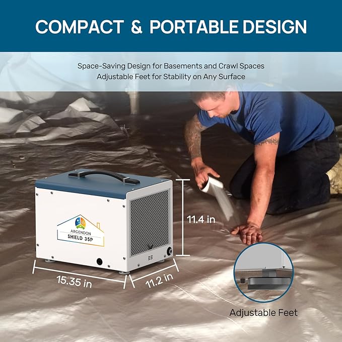 ARGENDON Crawlspace Dehumidifier with Pump, 70 Pint Commercial Dehumidifier for Basement with Drain Hose, Auto Defrost, Memory Starting, Compact, GLGR, Up to 1000 Sq Ft, 5 Years Limited Warranty