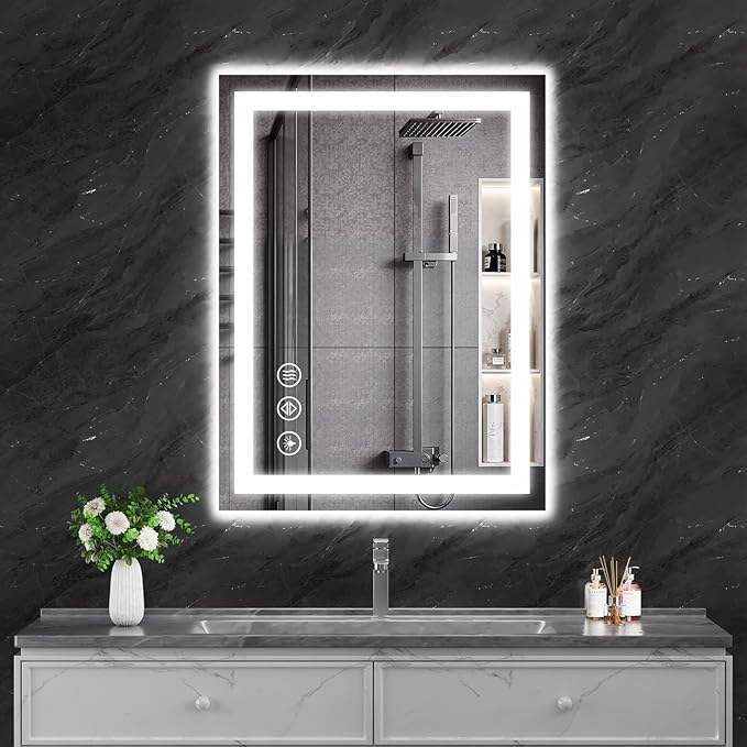 20"x28" LED Bathroom Mirror with Lights, Dimmable, Anti-Fog, Lighted Bathroom Vanity Mirror for Wall, Backlit + Front Lit, Memory Function, Shatter-Proof, Tempered Glass