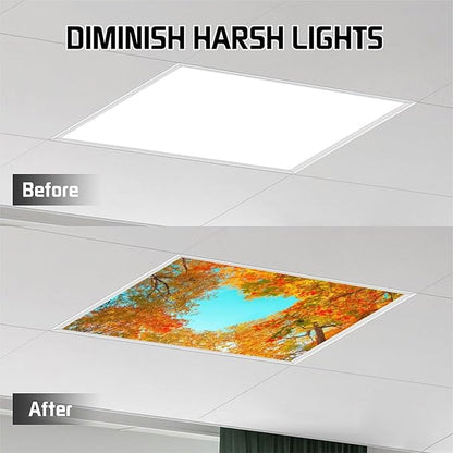 2PCS Fluorescent Light Cover for Ceiling Light Autumn Leaf Patten Magnetic Light Cover Shade Panel,Decorative Film Filter for Reducing Harsh Glare Flicker Home School Office Decorations