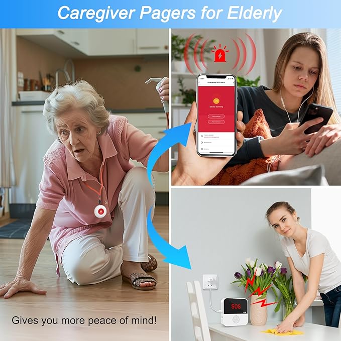 WiFi Rechargeable Smart Caregiver Pager System - Wireless Nurse Call Button with SOS Emergency Alert for Elderly, Patients, Disabled & Kids (2.4GHz WiFi Only, 2 Button + 2 Receiver)
