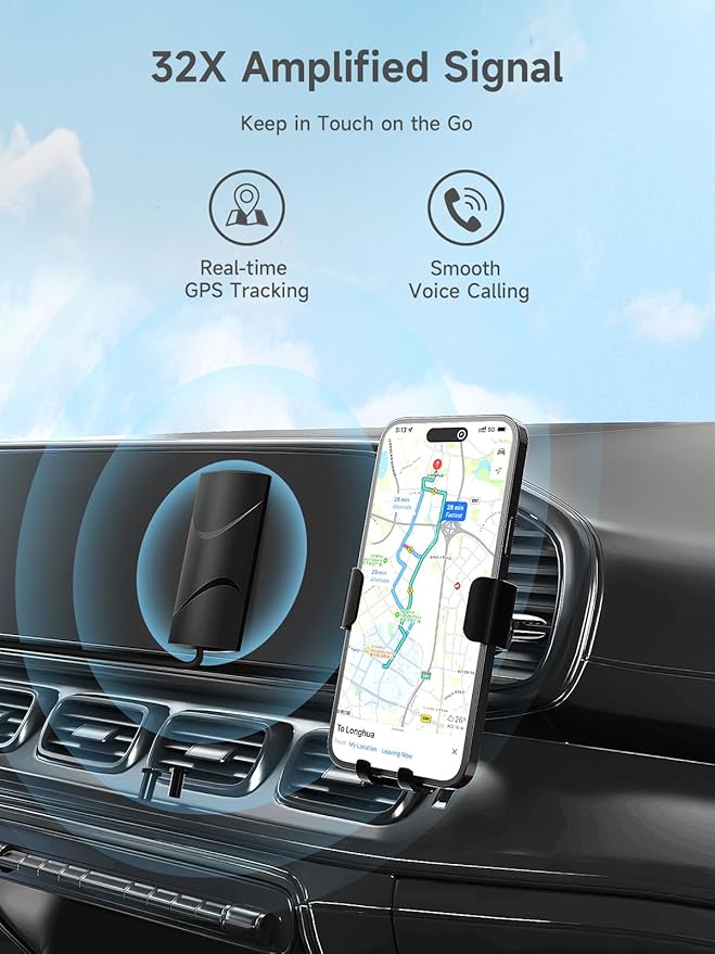 Vehicle Cell Phone Signal Booster for Car, SUV and Truck | Boosts 5G 4G LTE Data & Volte on Band 12/13/17 | Omni-Directional Roof Antenna Easy Installation | FCC Approved