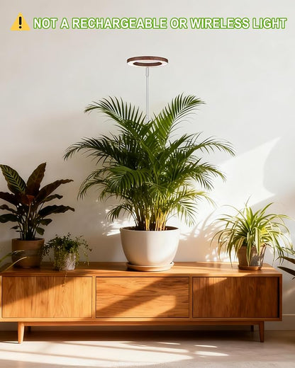 yadoker Plant Grow Light,LED Growing Light Full Spectrum for Indoor Plants,Aluminum Walnut Wood Grain Plant Lights,Height Adjustable, Automatic Timer, 5V Low Safe Voltage