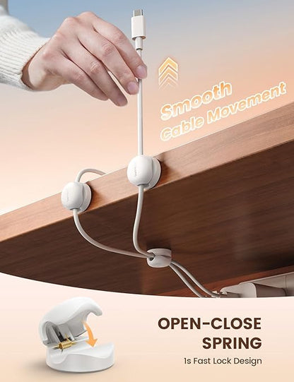 Lamicall Cord Organizer, Spring Cable Management Clips - 6Pack Compact Desk Cable Holder Clips, Nightstand Phone Charging Cord Holder, Halloween Adhesive Wire Organizer, Office Accessory, White