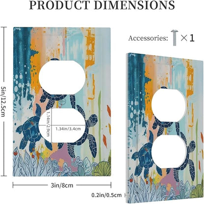 Outlet Covers Colorful Ocean Sea Turtle Marine Life 1 Gang Duplex Wall Plate Decorative Switch Plates Electrical Receptacle Faceplate Light Switch Cover for Kids room Bedroom Decor